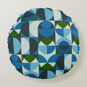 Coussins Ronds Moderne Abstrait Géométrique Bleu et Vert