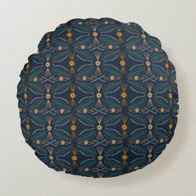 Coussins Ronds Moderne Chic Artsy Motif Marine Vert Or (Devant)