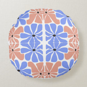Coussins Ronds Moderne floral géométrique - Motif bleu et pêche 