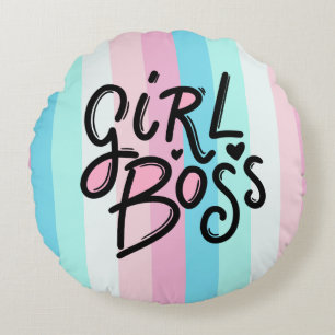 Coussins Ronds Moderne Pastel GIRL BOSS   Typographie rétro