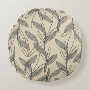 Coussins Ronds Moderne Rétro Botanique Gris Beige Milieu de Siècl