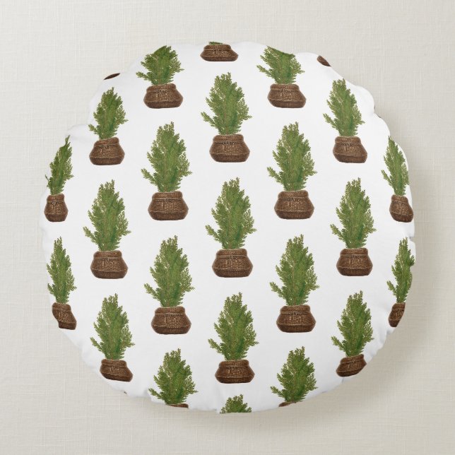 Coussins Ronds Moderne Russe Aquarelle Noël Arbre de Noël (Devant)