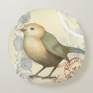 Coussins Ronds Moineau jaune et vert sur l'arrière - plan vintage
