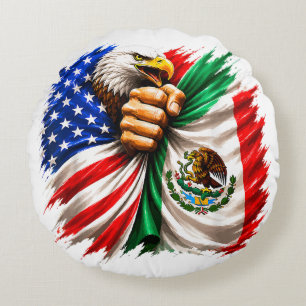 Coussins Ronds Mois du patrimoine hispanique Drapeau USA Mexique