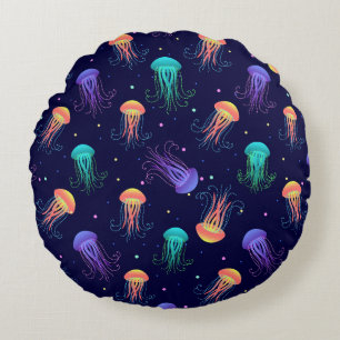 Coussins Ronds Monde de méduses sous-marines : motif lumineux.
