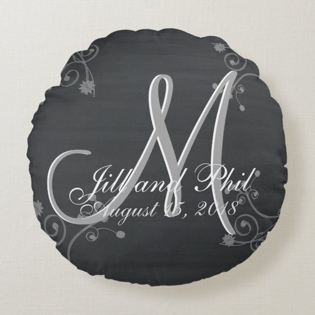 Coussins Ronds Monogramme 3d Rustique Chalkboard (Devant)