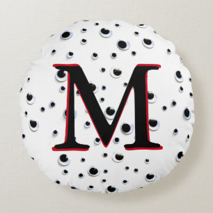 Coussins Ronds Monogramme à la mode rouge noir et blanc de yeux
