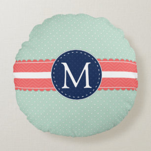 Coussins Ronds Monogramme de corail en bon état de bleu marine d