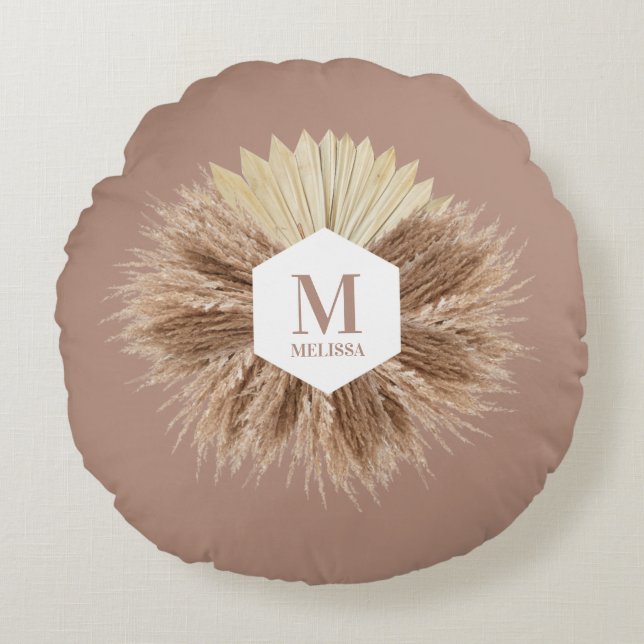 Coussins Ronds Monogramme de couleurs neutres rustiques chaudes (Devant)