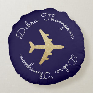 Coussins Ronds monogramme de nom personnalisé - golden plane