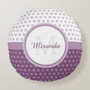 Coussins Ronds Monogramme de Pois mod violet et blanc avec nom