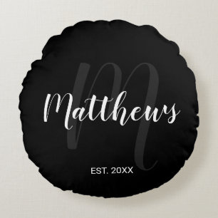 Coussins Ronds Monogramme de script moderne personnalisé et nom d