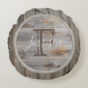 Coussins Ronds Monogramme de ton bois gris rustique