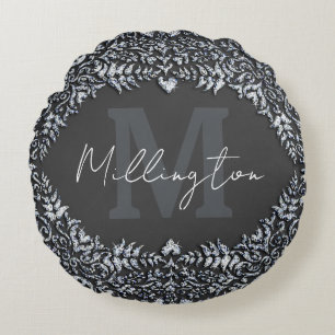 Coussins Ronds Monogramme Diamant noir et argent de luxe