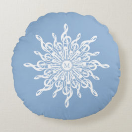 Coussins Ronds Monogramme d'ornement bleu d'hiver G-Clef Snowflak