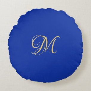 Coussins Ronds Monogramme élégant tendance bleu roi uni