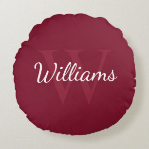 Coussins Ronds Monogramme et nom personnalisé Bourgogne rouge
