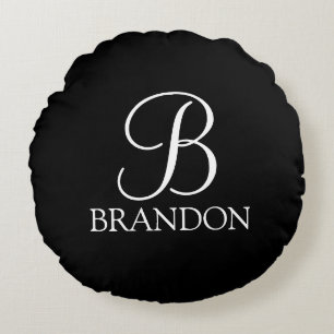 Coussins Ronds Monogramme et nom personnalisés en script noir
