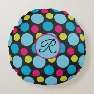 Coussins Ronds Monogramme Gros Points Motif Coloré, Rose Chaud, B
