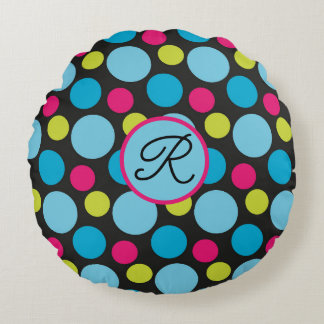 Coussins Ronds Monogramme Gros Points Motif Coloré, Rose Chaud, B