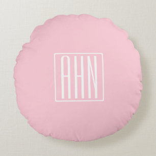 Coussins Ronds Monogramme initial Blanc sur rose clair