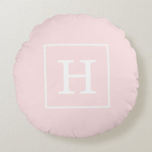 Coussins Ronds Monogramme Initial Cadre Rose Clair Blanc