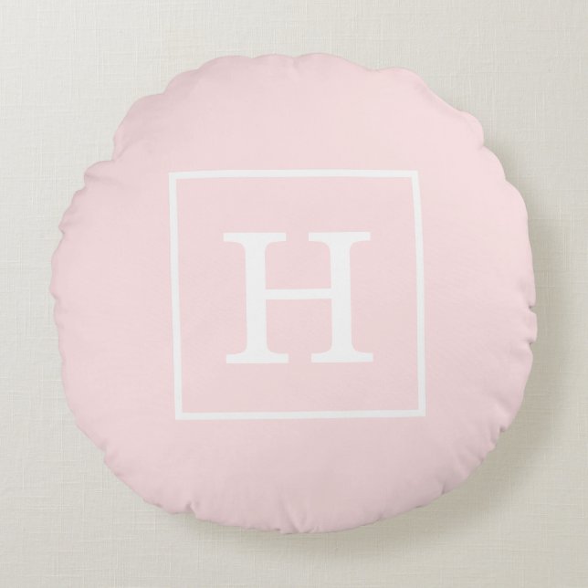 Coussins Ronds Monogramme initial encadré blanc rose clair (Devant)