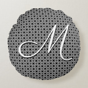 Coussins Ronds Monogramme initial géométrique noir et blanc