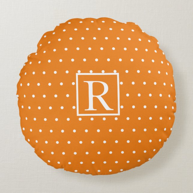 Coussins Ronds Monogramme initial orange blanc Pois mou (Devant)