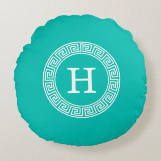 Coussins Ronds Monogramme initial turquoise Wht Key grecque