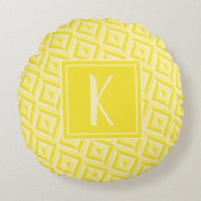 Coussins Ronds Monogramme Jaune Motif diamant à trois tons (Devant)