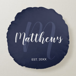 Coussins Ronds Monogramme moderne personnalisé et nom de famille