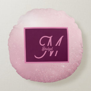 Coussins Ronds Monogramme ombré girlie rose féminin doux et scint