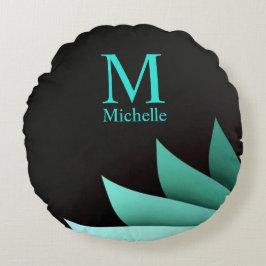 Coussins Ronds Monogramme personnalisé floral de turquoise