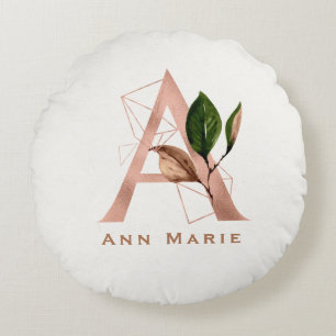 Coussins Ronds Monogramme personnalisé initiale florale or rose