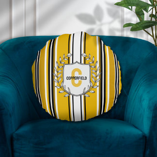 Coussins Ronds Monogramme personnalisé rayures jaunes noires