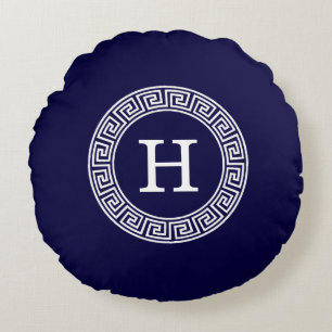 Coussins Ronds Monogramme principal grec blanc d'initiale de