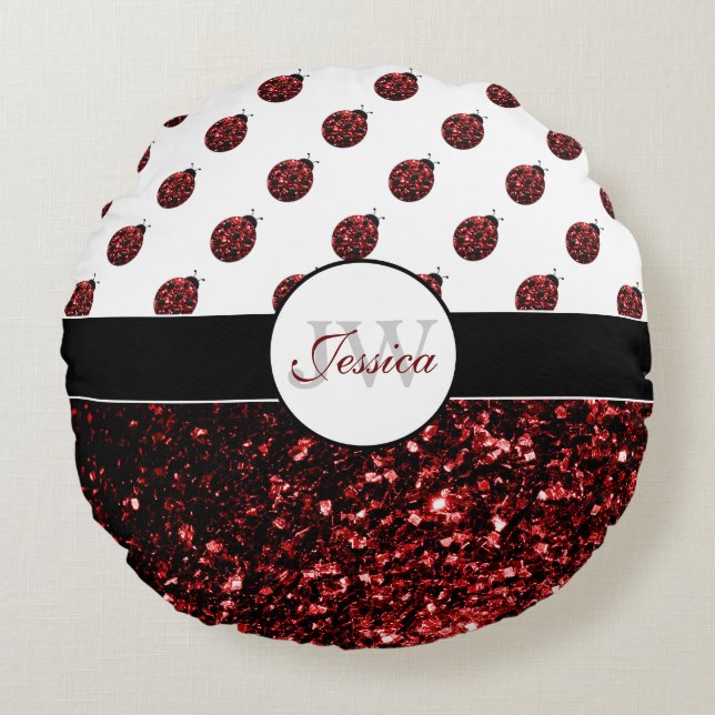 Coussins Ronds Monogramme rouge foncé coccinelle faux parties sci (Devant)