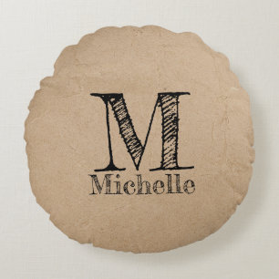 Coussins Ronds Monogramme Rustique Kraft papier Brown Look