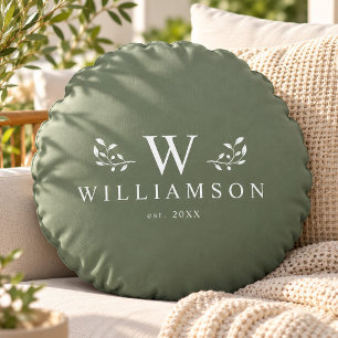 Coussins Ronds Monogramme Rustique Moderne Nom de Famille Personn