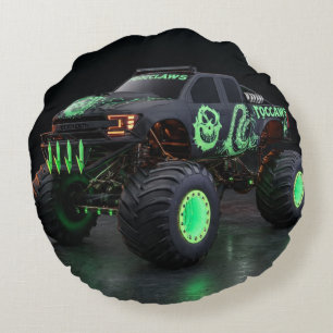 Coussins Ronds Monster Truck Toxic Bio-Armure - Cyber Néon Vert