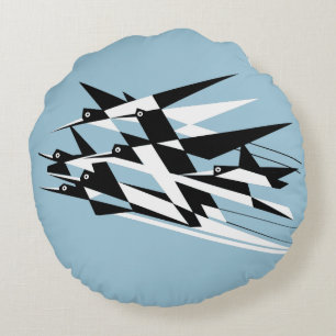 Coussins Ronds Montez aux oiseaux géométriques d'art déco de