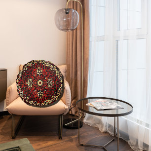 Coussins Ronds Moquette persane dans le rouge foncé et la crème