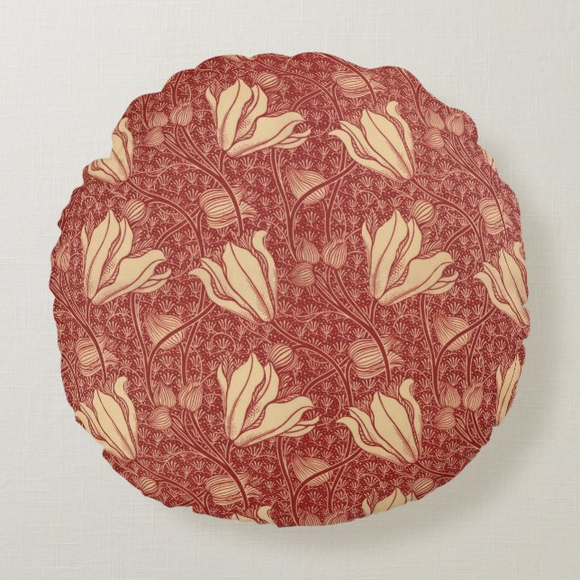 Coussins Ronds Morris Inspiré Lily Flower Botanique Rouge Textile (Devant)