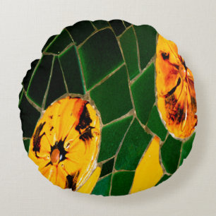 Coussins Ronds Mosaïque espagnole verte et jaune 
