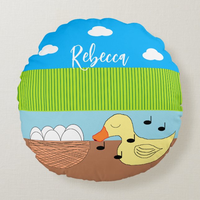 Coussins Ronds Mother Duck Singing to Her Eggs: (Devant)