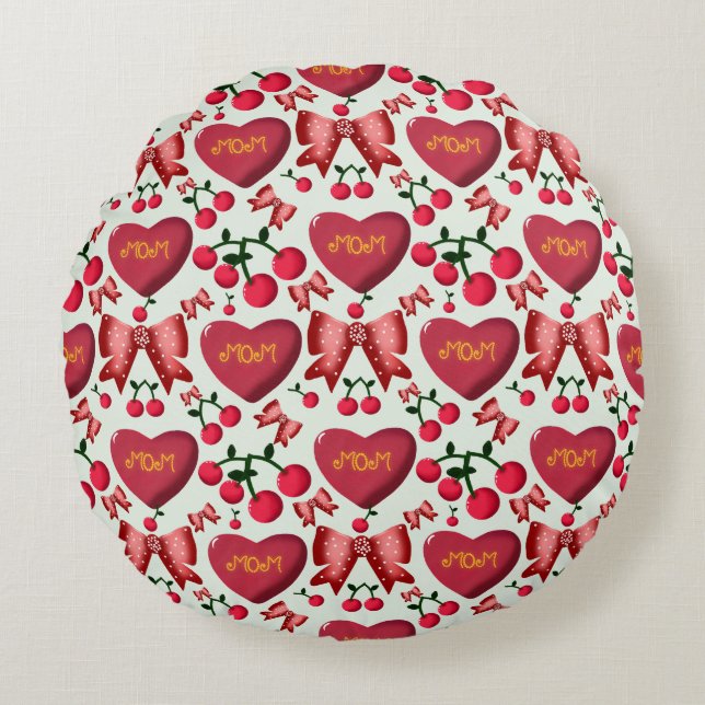 Coussins Ronds Mother's day cherry bow pattern gift  (Devant)