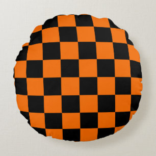 Coussins Ronds Motif à carreaux à damier noir orange