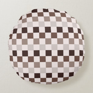 Coussins Ronds Motif à carreaux Café au Lait