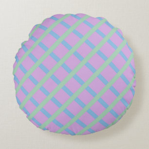 Coussins Ronds Motif à carreaux diamant rayures bleu vert violet